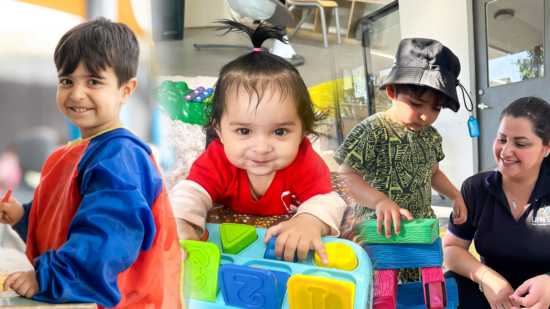 Toddlers exploring creative play and arts and crafts in a safe kindergarten environment